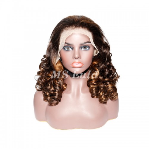 #4/30 Double Drawn Bouncy Curl 13x4 Transparent Lace Full Frontal 300% Density Wig | Human Hair Wig | Lace Front